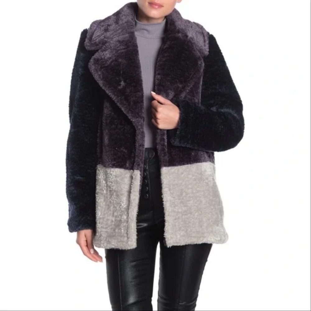 French Connection color block faux fur coat